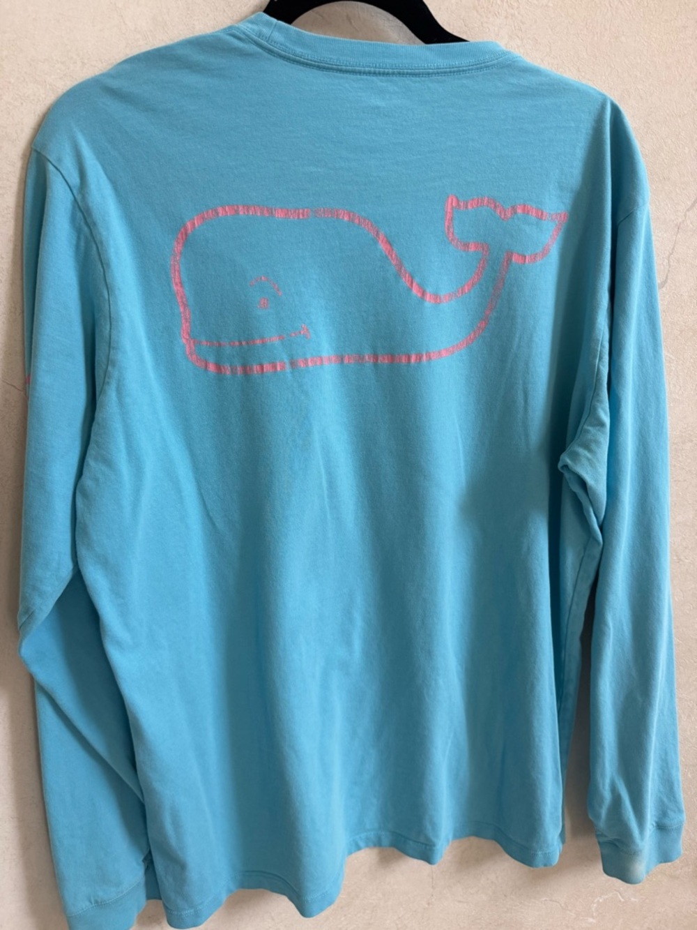 Vineyard Vines Turquoise Pink Whale logo long sleeve Tee Shrt Top SZ M